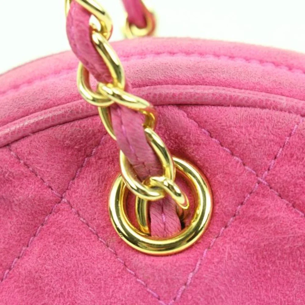 Chanel Hot Pink Quilted Suede Fringe Tassel Round Clutch on Chain88cz425s